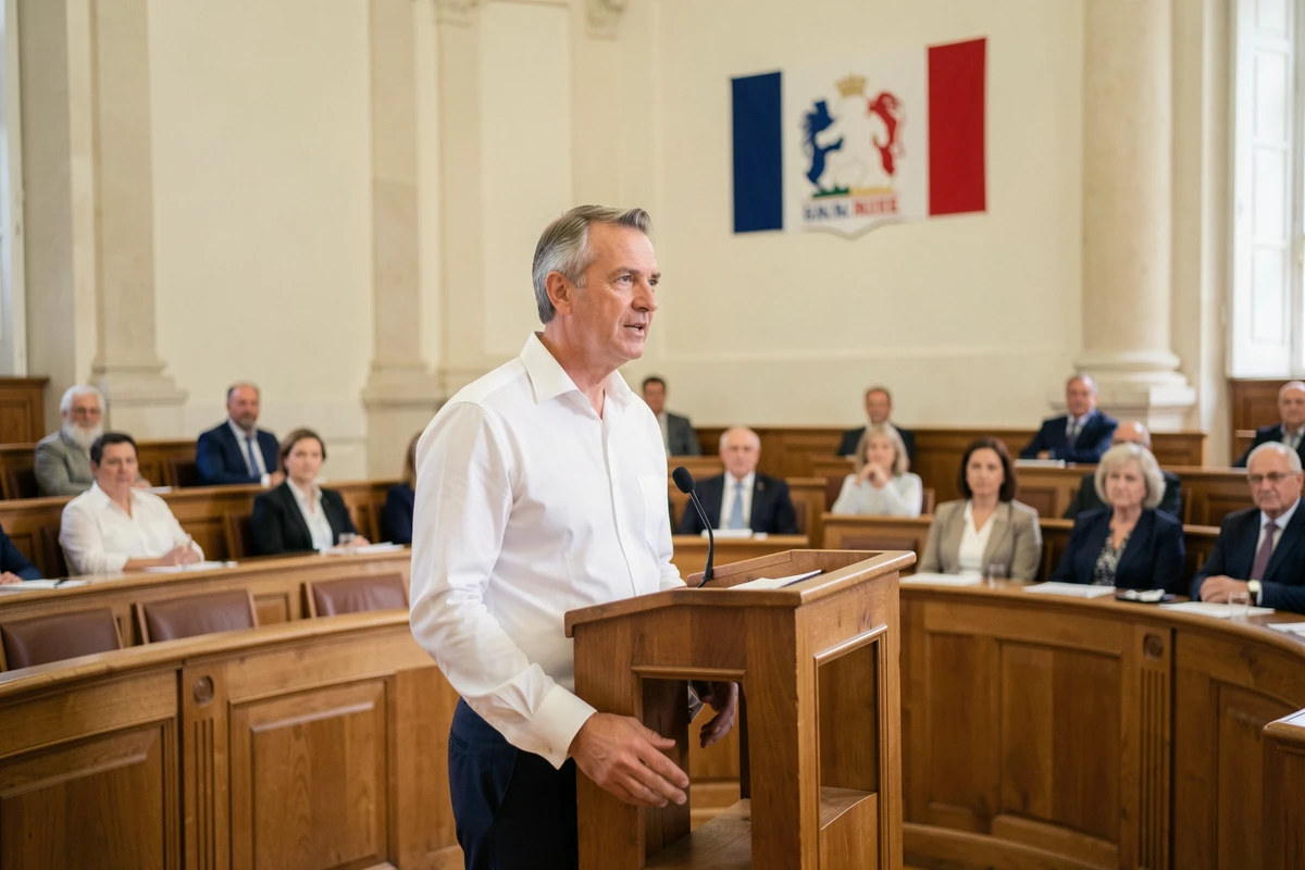 Adjoint au maire prenant la parole lors d'une séance du conseil municipal dans une salle officielle