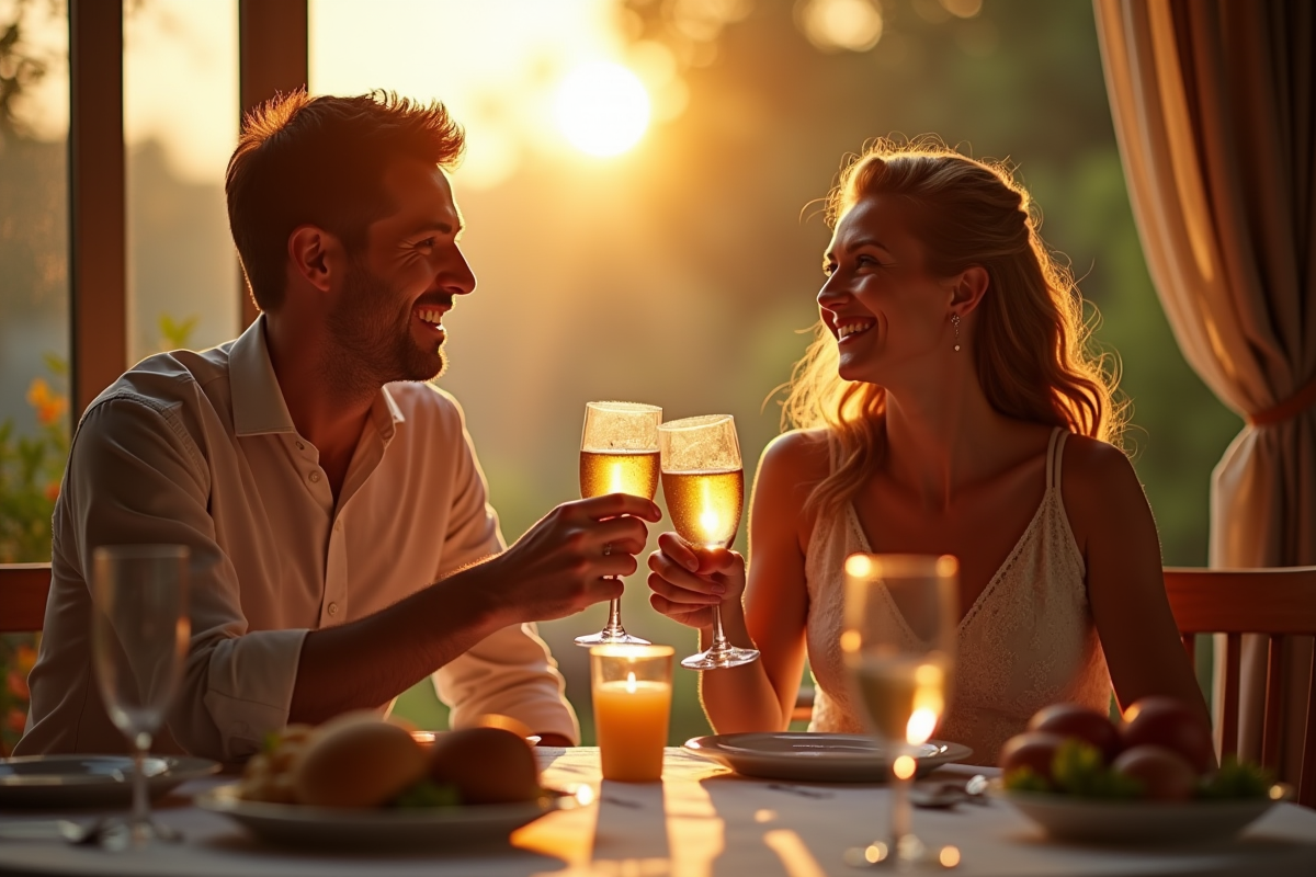 Couple souriant célébrant leur anniversaire de mariage