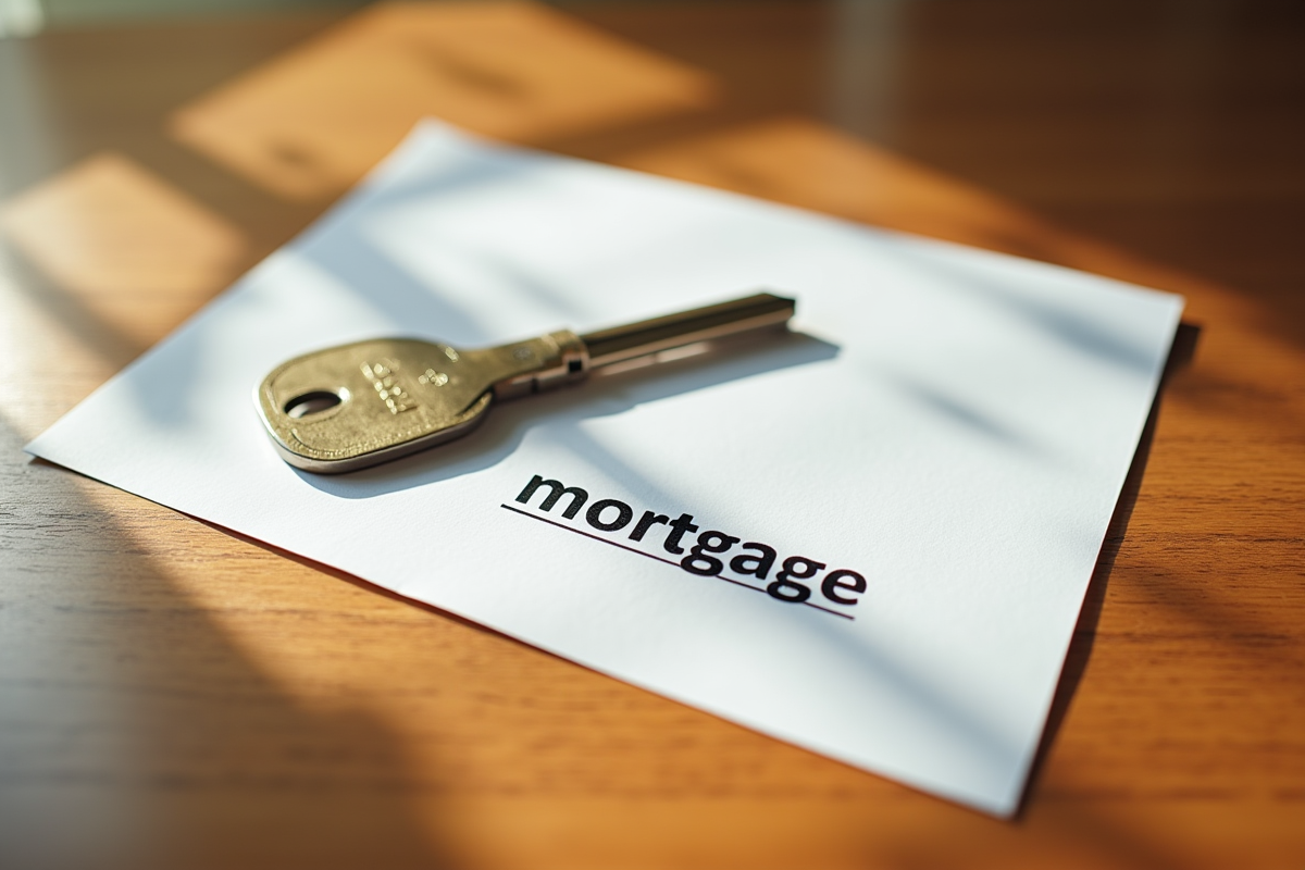 Clé de maison sur contrat de prêt immobilier sur table en bois