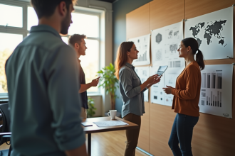 Directeur créatif dans un bureau lumineux examinant des designs