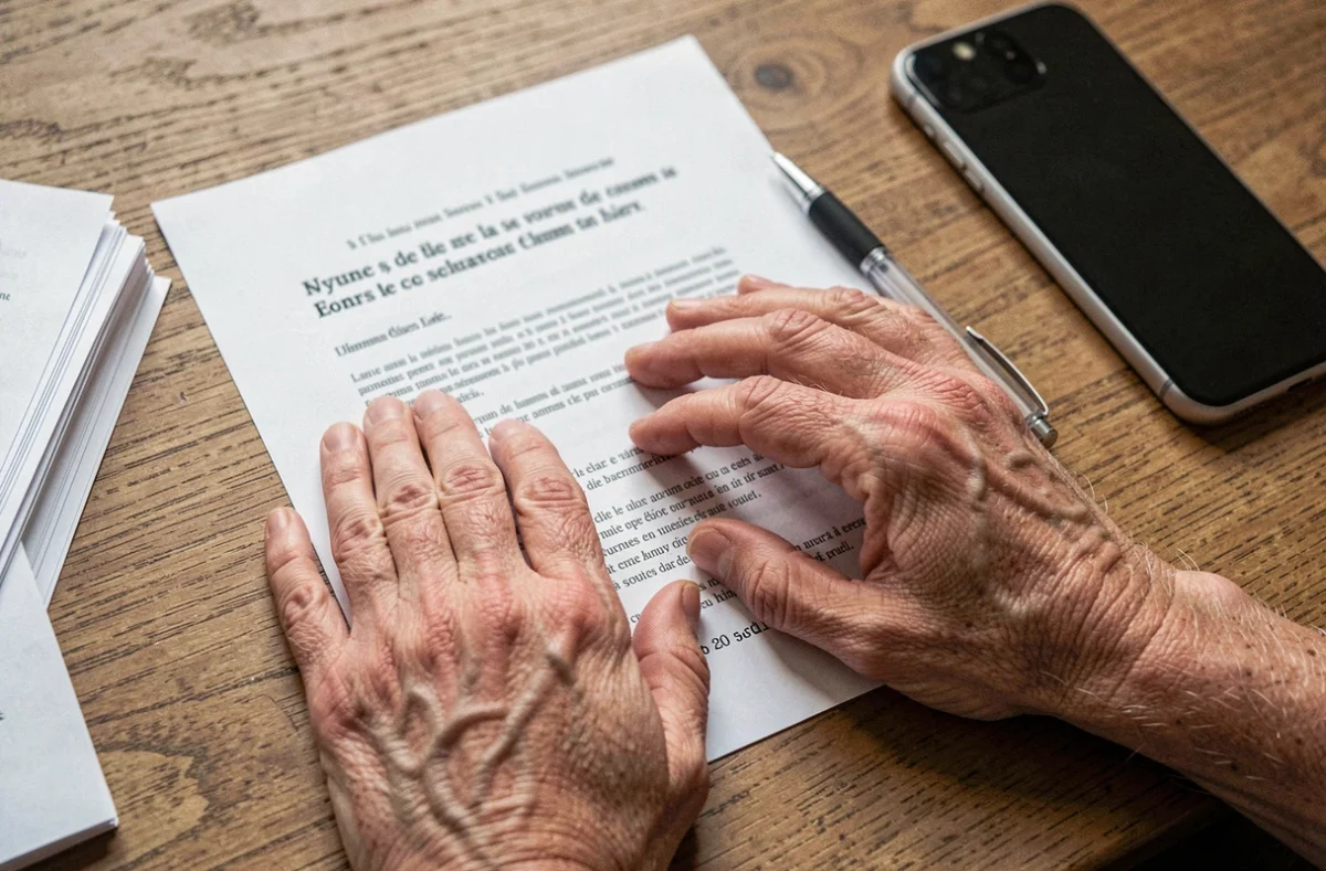 Mains posées sur des documents juridiques relatifs à une peine pour vol sans antécédent judiciaire