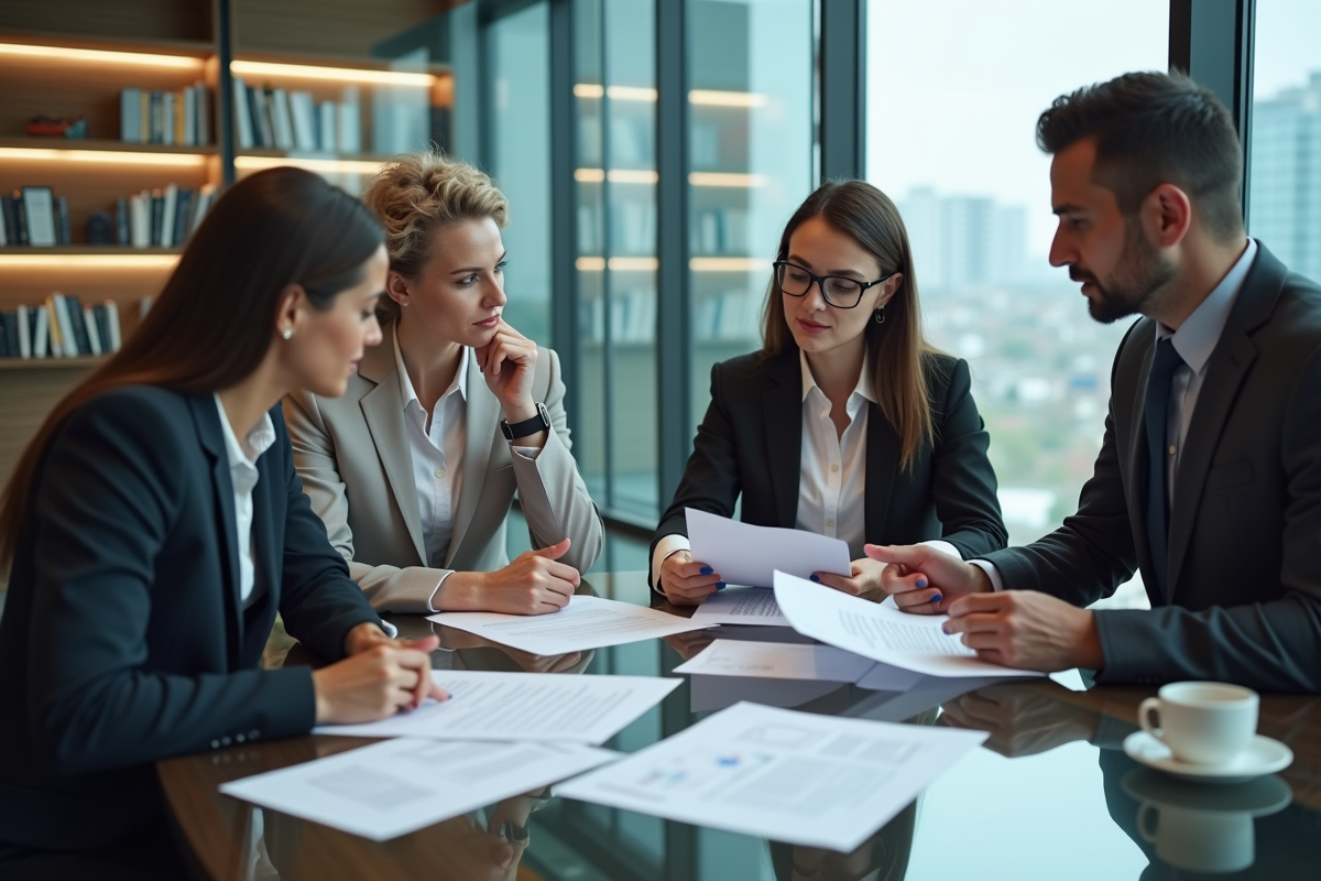 Groupe de professionnels en réunion dans un bureau moderne