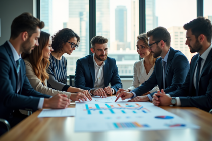 Groupe de professionnels en réunion stratégie d'entreprise