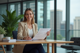 Femme d'affaires confiante dans un bureau immobilier moderne