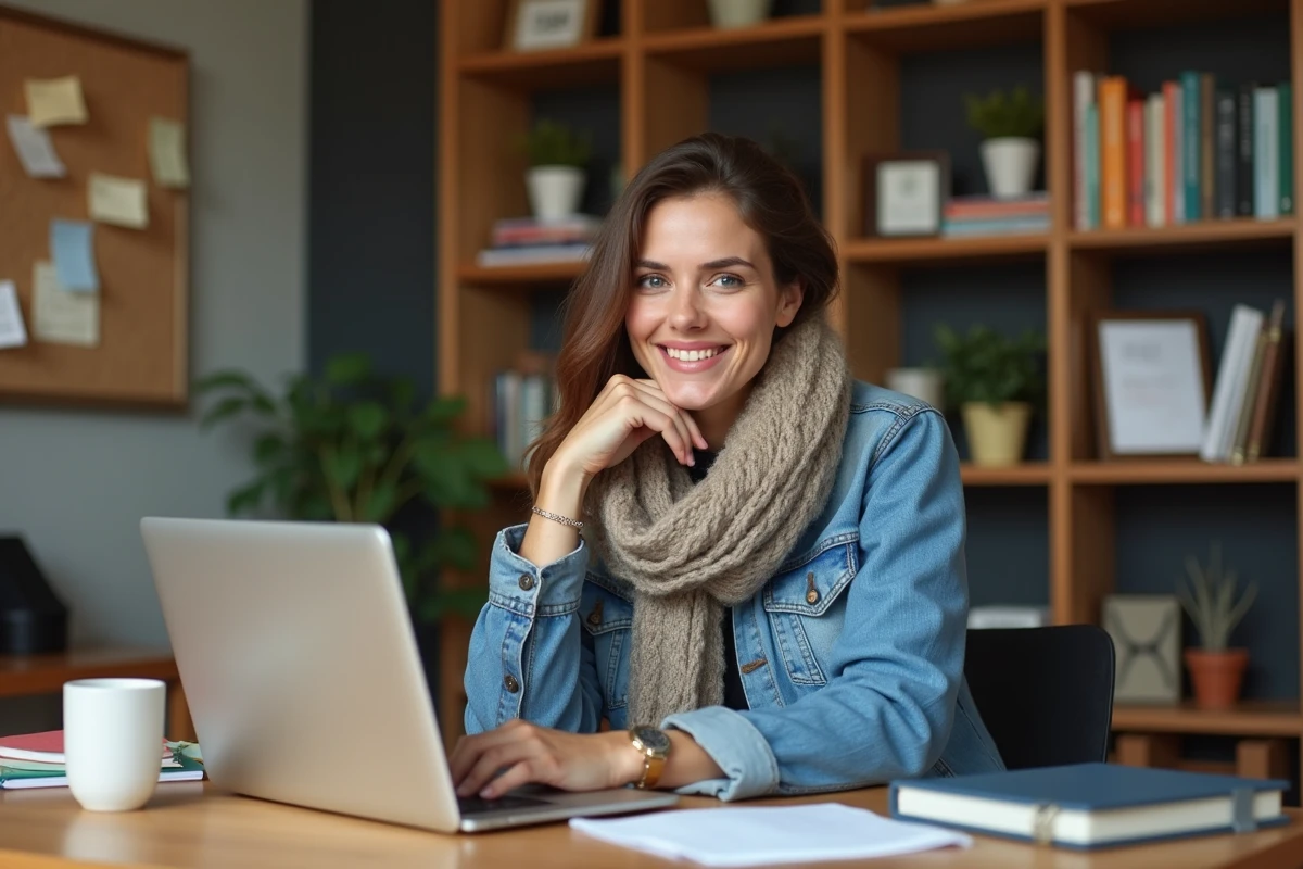 Femme créative travaillant à son bureau à domicile