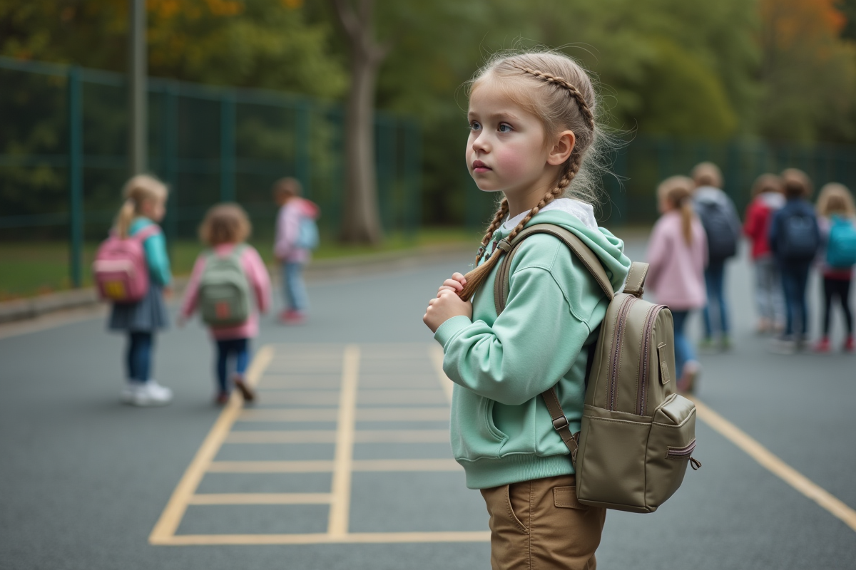 Fille attentive sur le terrain de jeu avec groupe d