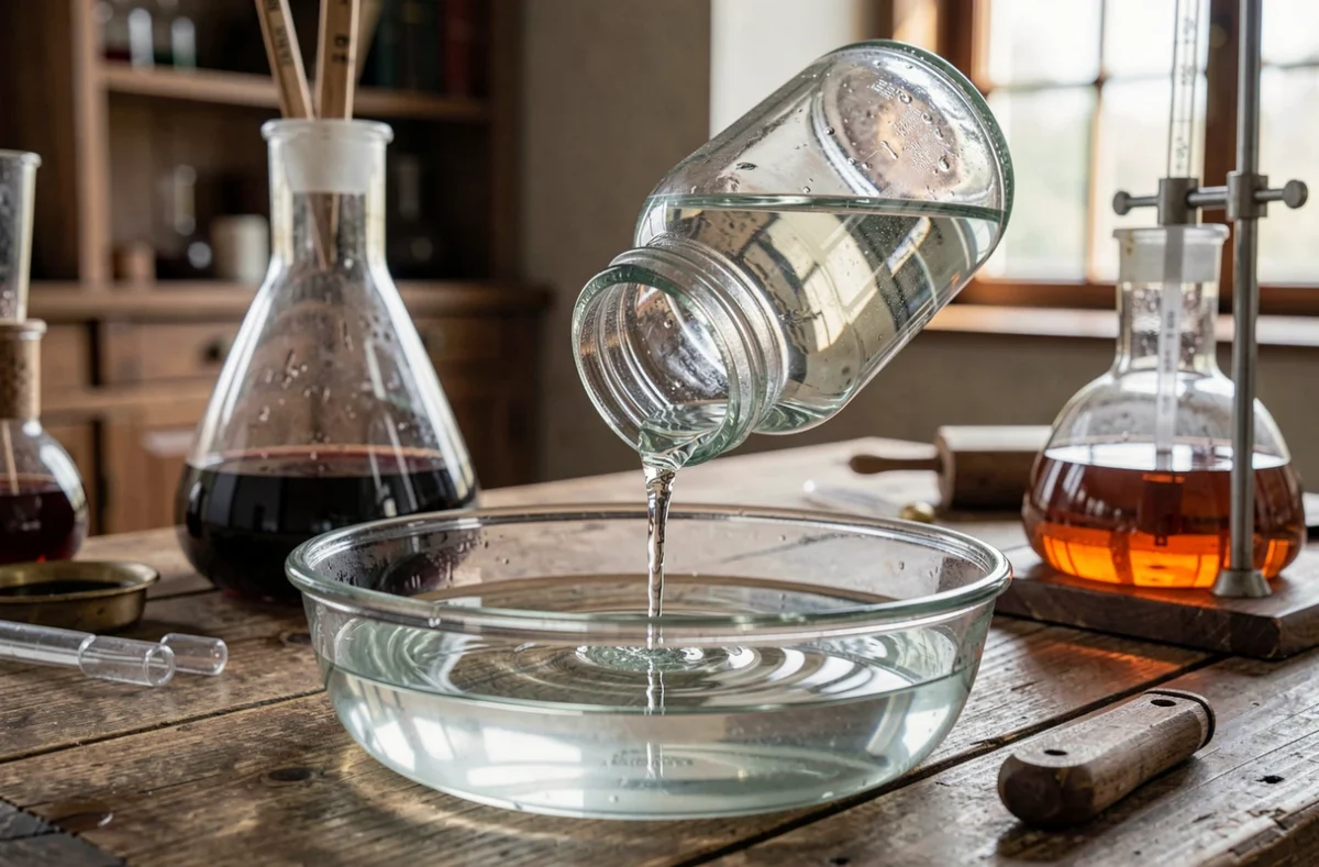 Gaz recueilli sous une cloche de verre dans un laboratoire ancien