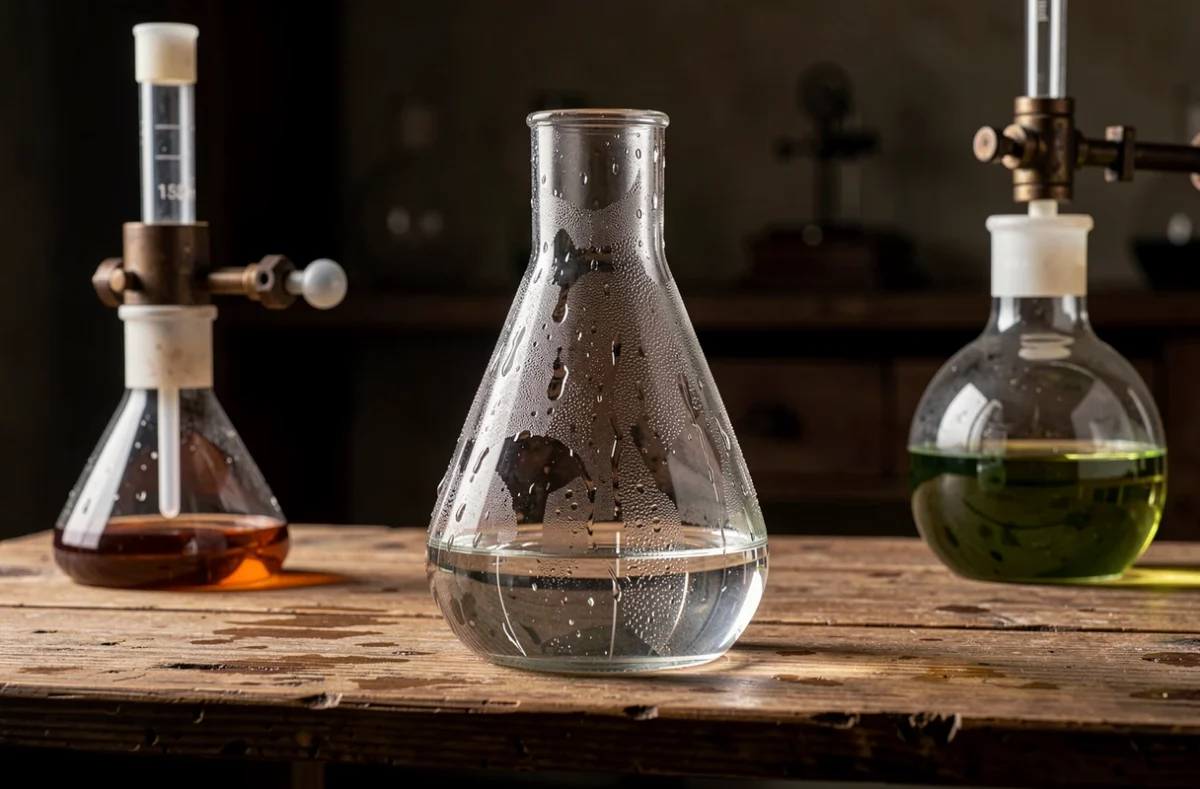 Gouttes d'eau formées dans un ballon de verre