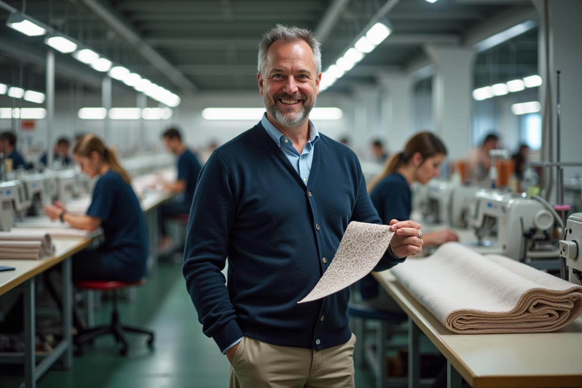 Designer textile inspectant un échantillon dans une usine de mode