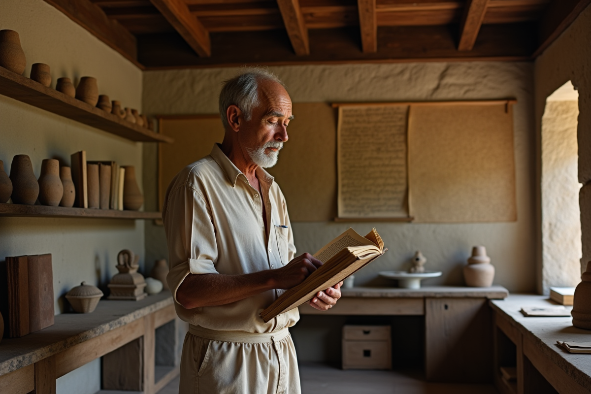 Homme âgé lisant un livre dans une salle d