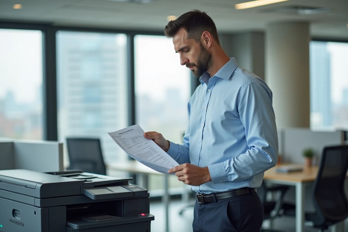 Homme d affaires vérifiant un rapport de dépenses dans un bureau