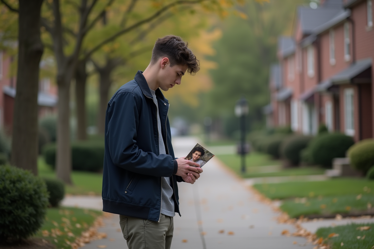 Jeune homme regardant une photo d