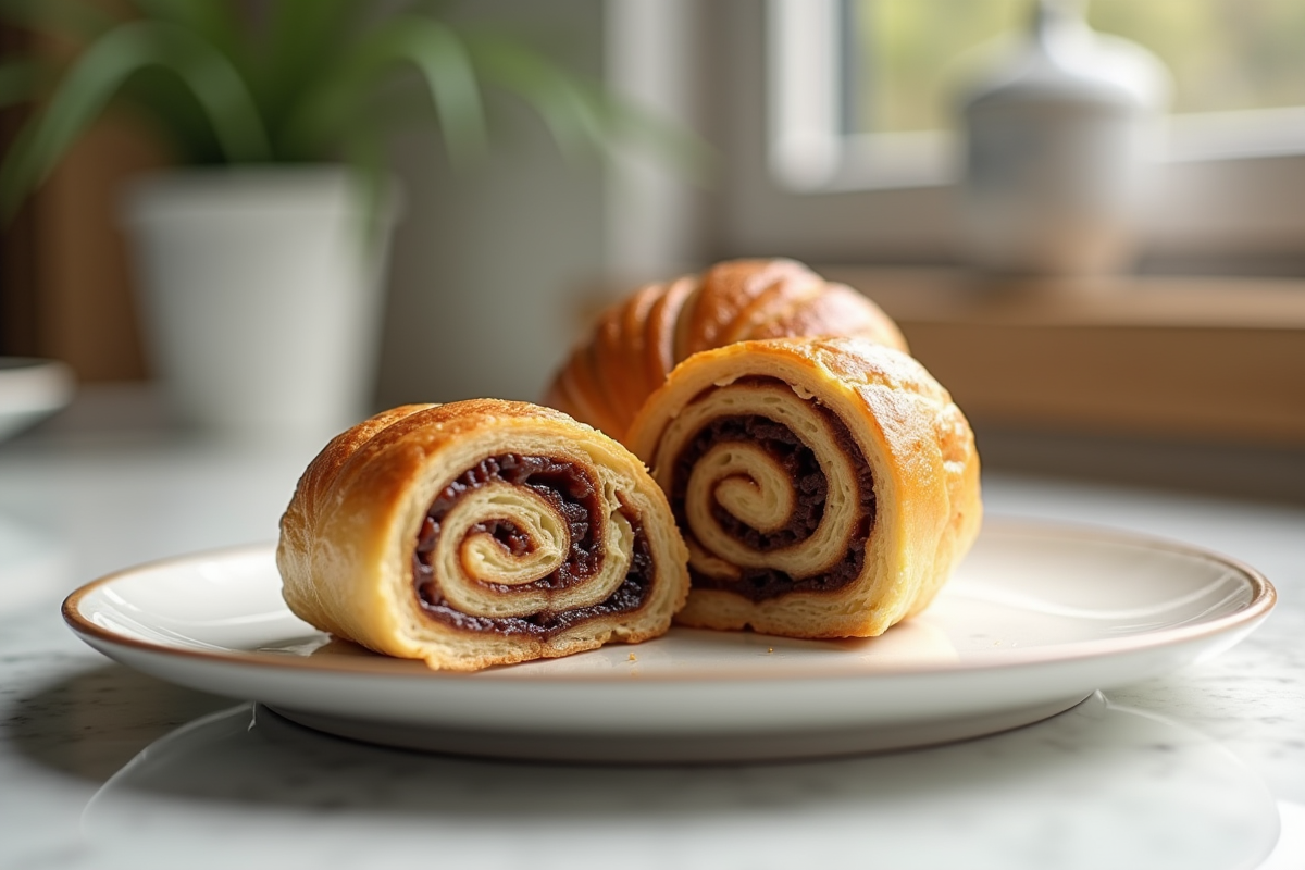 Tranche de pain aux raisins servie dans une cuisine lumineuse