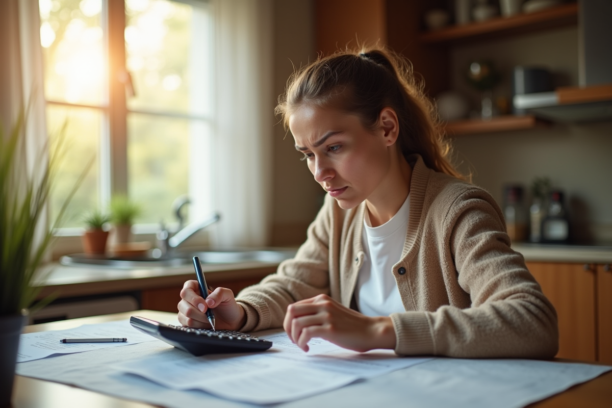 Personne vérifiant ses factures à la maison avec inquiétude